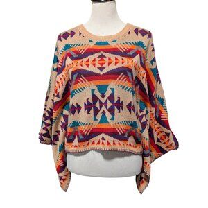 Mags & Pye Womens O/S Colorful Southwestern Aztec Dolman Poncho Knit Sweater